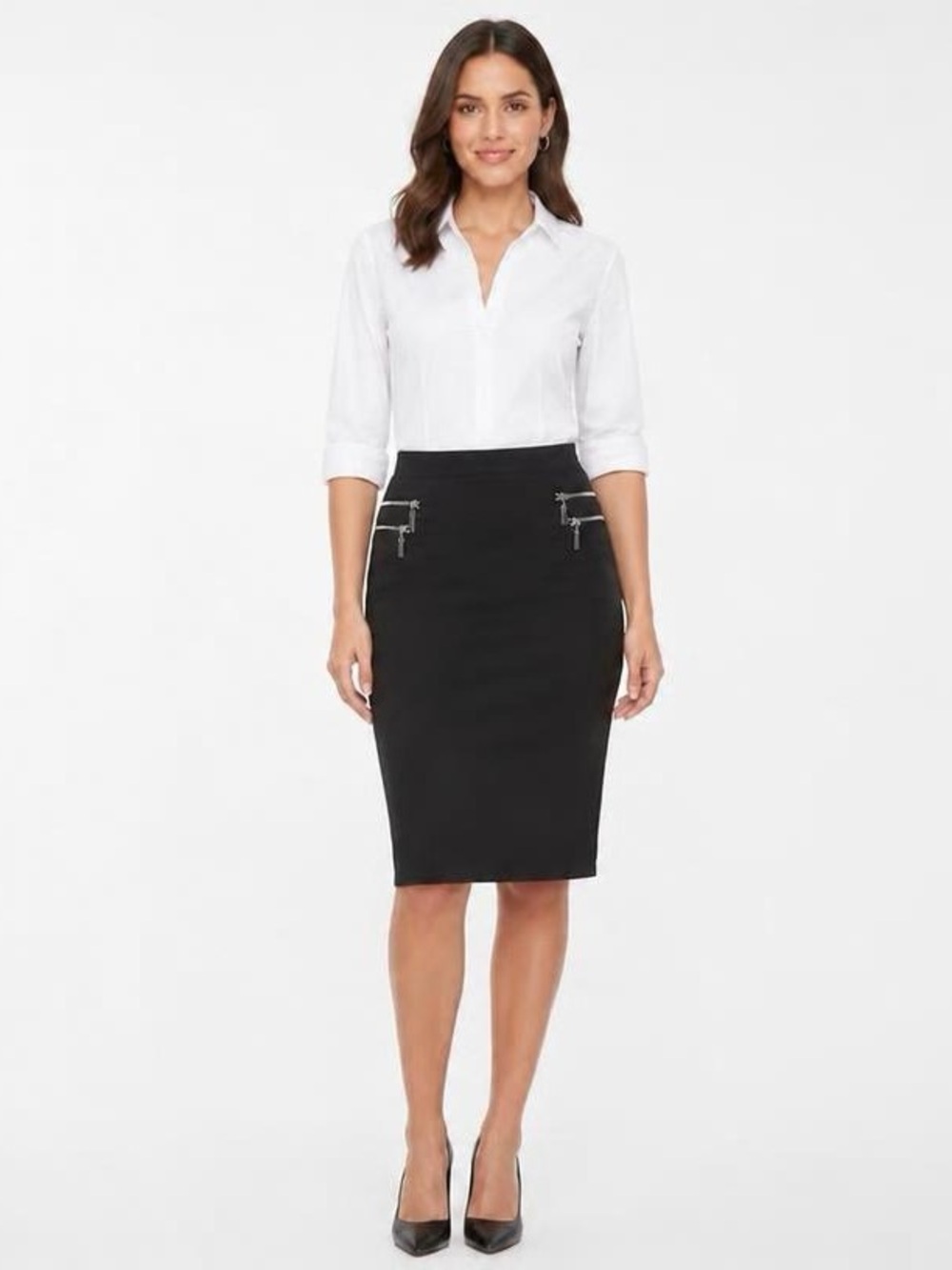 Jennifer Lopez Black Pencil Skirt with Dual Zipper Accents